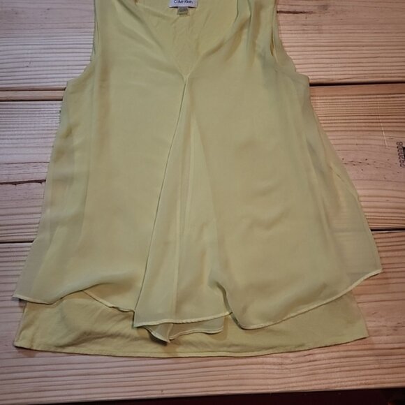 Calvin Klein Womens S Top Yellow Stretch CK Hem Logo Blouse Sleeveless Crew Neck - Picture 2 of 11